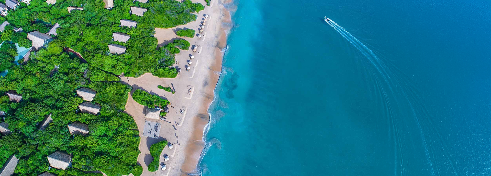 Aerial view of Uga Jungle Beach on a beautiful sandy beach in Sri Lanka