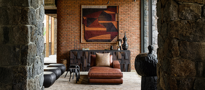 Stylish contemporary lounge area at Kataza House, Rwanda