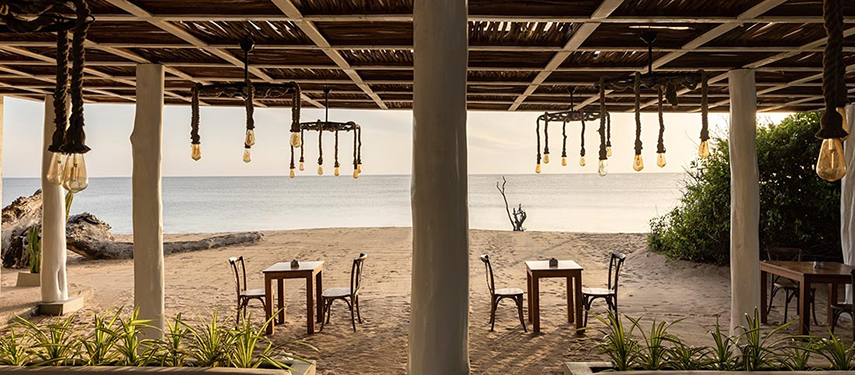 Beachside dining area at a luxury hotel in Sri Lanka