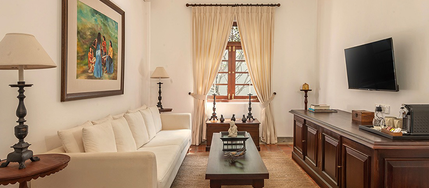 Colonial-style suite at Uga Riva hotel in Negombo, near Colombo, Sri Lanka