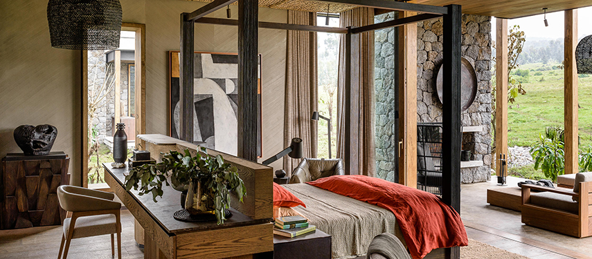 Chic, contemporary interior of suite at Kataza House, Rwanda