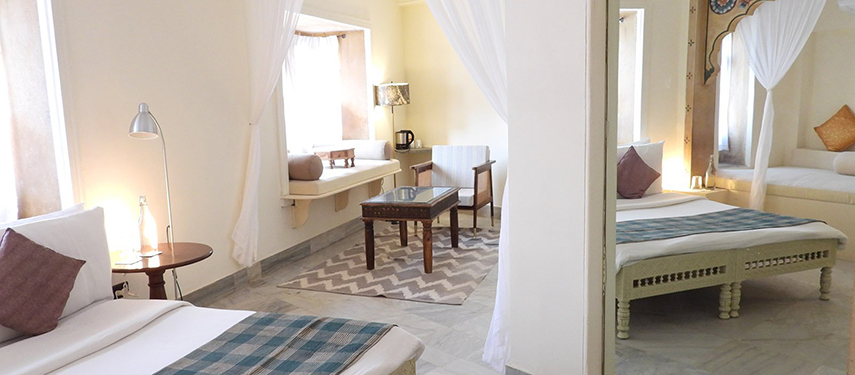 legant suite at The Stepwell House featuring traditional Marwari design with contemporary touches.